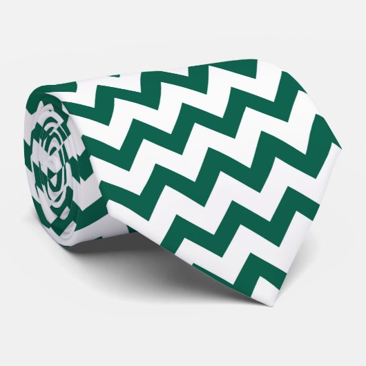 Chevron Zig Zag Pattern Dark Emerald Green White Stropdas (Opgerold)