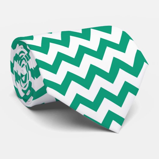 Chevron Zig Zag Pattern Emerald Green White Chic Stropdas (Opgerold)