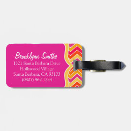 Chevron zig zag roze bagagelabel