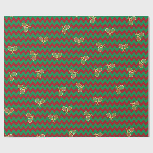 Chevron Zig Zag Ruby Red Green Kersttenis Cadeaupapier (Vlak)