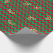Chevron Zig Zag Ruby Red Green Kersttenis Cadeaupapier (Hoek)