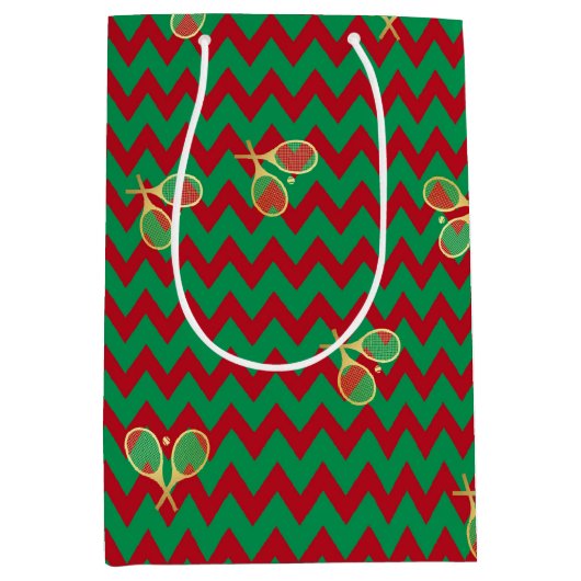 Chevron Zig Zag Ruby Red Green Kersttenis Medium Cadeauzakje (Voorkant)