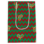 Chevron Zig Zag Ruby Red Green Kersttenis Medium Cadeauzakje (Achterkant)