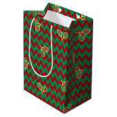 Chevron Zig Zag Ruby Red Green Kersttenis Medium Cadeauzakje (Achterkant Gekanteld)