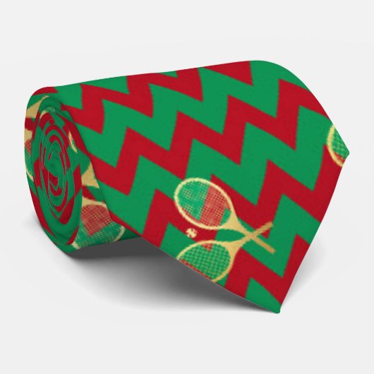 Chevron Zig Zag Ruby Red Green Kersttenis Stropdas (Opgerold)