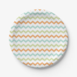 Chevron Zig Zag Turquoise Blauw Groen Sinaasappel Papieren Bordje