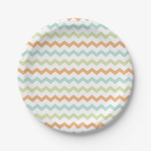 Chevron Zig Zag Turquoise Blauw Groen Sinaasappel Papieren Bordje