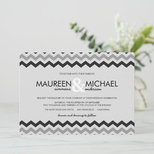 Chevron Zig Zag Wedding Invitations Kaart (Staand voorkant)