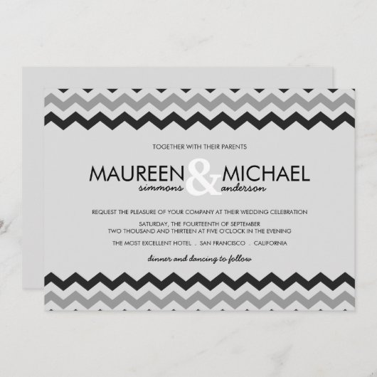 Chevron Zig Zag Wedding Invitations Kaart (Voorkant / Achterkant)
