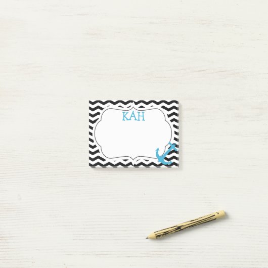 Chevron Zigzag Anchor Monogram Post-it Notes (Op bureau)