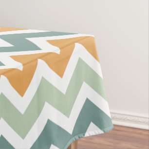 Chevron Zigzag Blauwgroen Groen Mint Oranje Tafelkleed