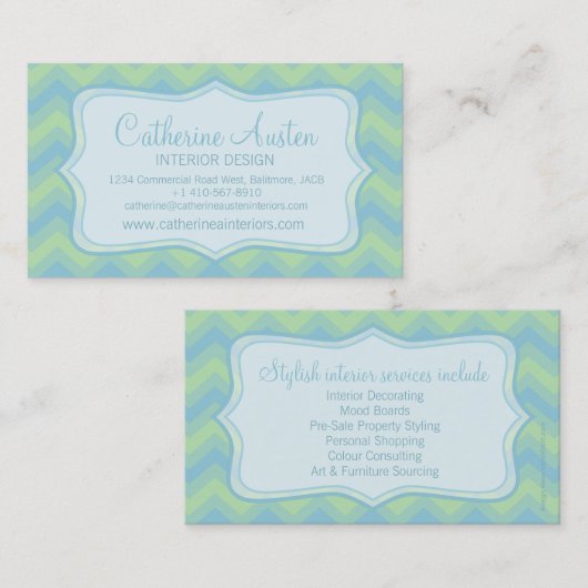 Chevron zigzag blue visitekaartje (Voorkant / Achterkant)