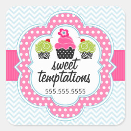 Chevron Zigzag Cupcake Bakery Box Seals Vierkante Sticker