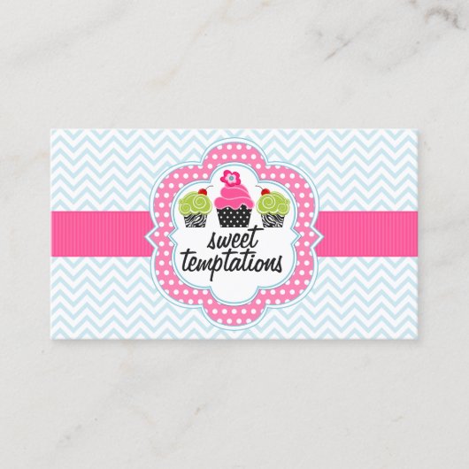 Chevron Zigzag Cupcake Bakery Visitekaartje (Voorkant)