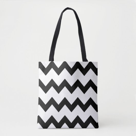 Chevron zigzag design zwart wit tote bag (Voorkant)