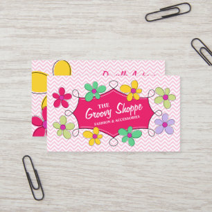 Chevron Zigzag Floral Doodle Lijst Roze Visitekaartje