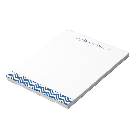 Chevron Zigzag Girly Script Chic Classic Navy Blue Notitieblok (Linkerzijde)