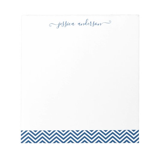 Chevron Zigzag Girly Script Chic Classic Navy Blue Notitieblok (Voorkant)