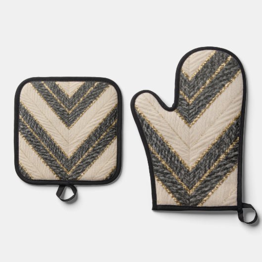 Chevron Zigzag Glam Patroon Ovenwant & Pannenlap Set (Voorkant)