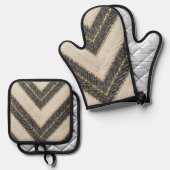Chevron Zigzag Glam Patroon Ovenwant & Pannenlap Set (Voorkant / Achterkant)