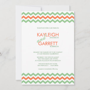 Chevron ZigZag Mint Oranje Wedding Invitations Kaart