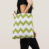 Chevron zigzag ontwerp groen wit tote bag (Dichtbij)