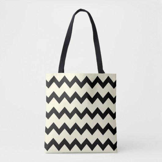 Chevron zigzag patroon zwart en crème tote bag (Voorkant)