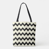 Chevron zigzag patroon zwart en crème tote bag (Achterkant)