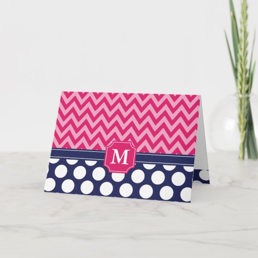 Chevron Zigzag Polka Dots Monogram Notitiekaartje (Voorkant)