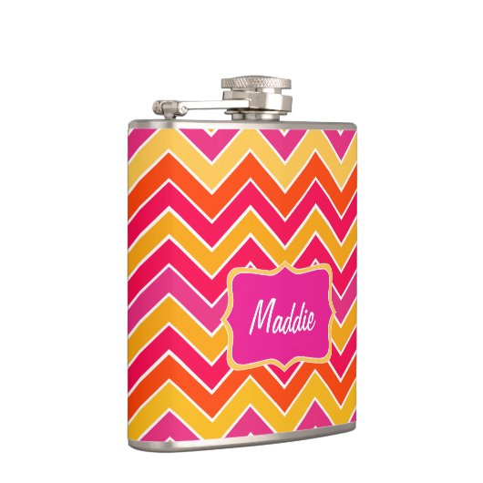 Chevron zigzag roze oranje heupkolf heupfles (Rechts)