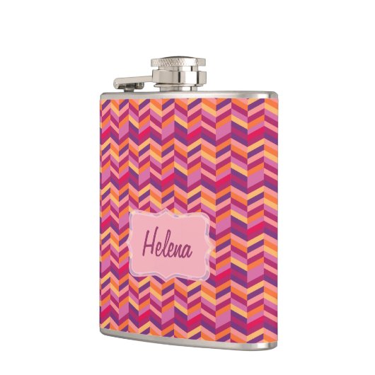 Chevron zigzag roze oranje heupkolf heupfles (Links)