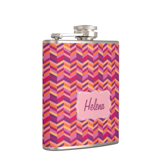 Chevron zigzag roze oranje heupkolf heupfles (Rechts)