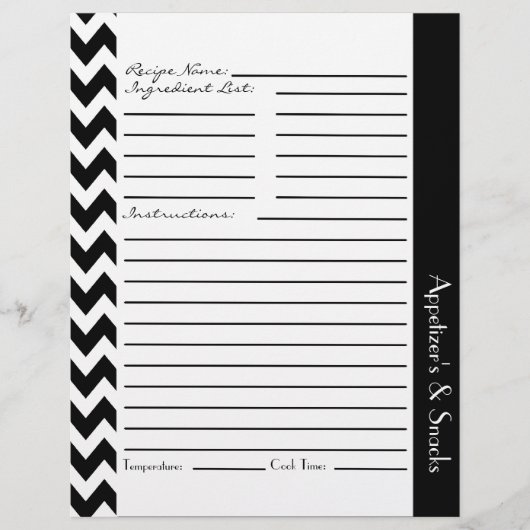 Chevron Zigzag Striped Recipe Sheets - Black White (Voorkant)