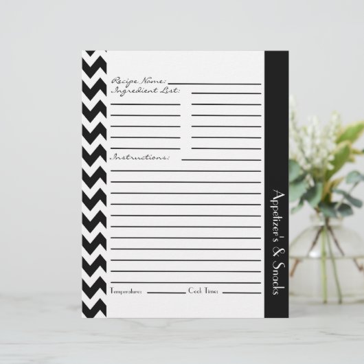 Chevron Zigzag Striped Recipe Sheets - Black White (Staand voorkant)