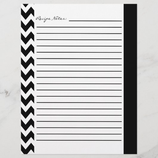 Chevron Zigzag Striped Recipe Sheets - Black White (Achterkant)