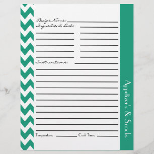 Chevron Zigzag Striped Recipe Sheets - Blauwgroen