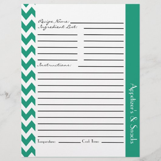 Chevron Zigzag Striped Recipe Sheets - Blauwgroen (Voorkant)