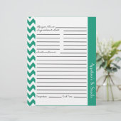 Chevron Zigzag Striped Recipe Sheets - Blauwgroen (Staand voorkant)