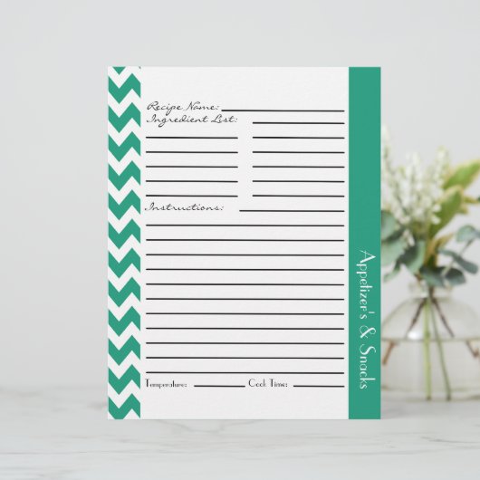 Chevron Zigzag Striped Recipe Sheets - Blauwgroen (Staand voorkant)