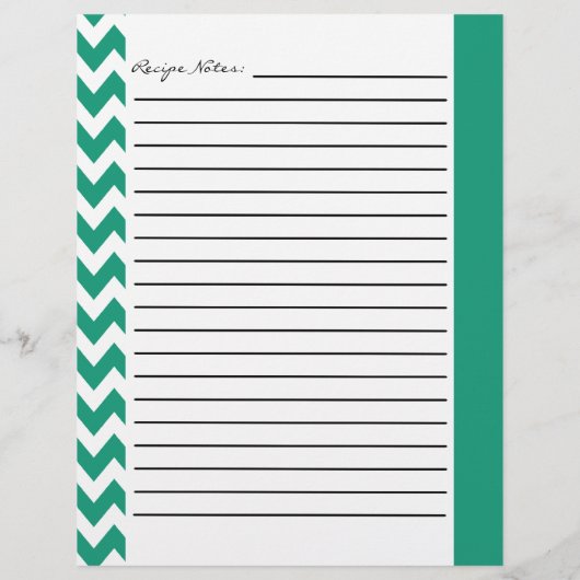 Chevron Zigzag Striped Recipe Sheets - Blauwgroen (Achterkant)