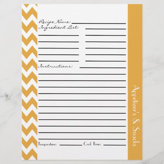 Chevron Zigzag Striped Recipe Sheets - Geel (Voorkant)