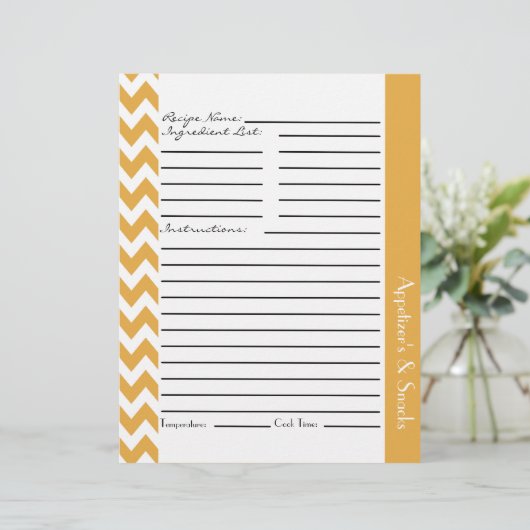 Chevron Zigzag Striped Recipe Sheets - Geel (Staand voorkant)