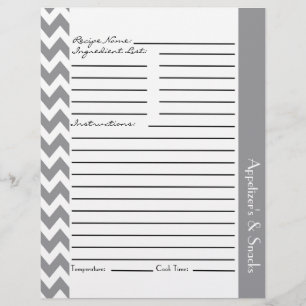 Chevron Zigzag Striped Recipe Sheets - Grey