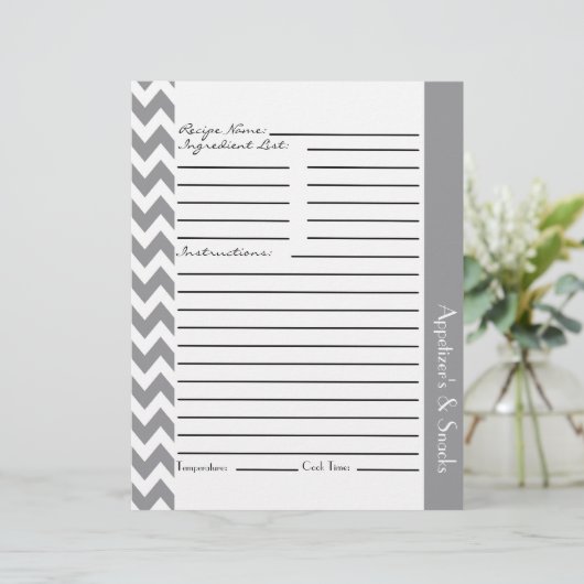 Chevron Zigzag Striped Recipe Sheets - Grey (Staand voorkant)