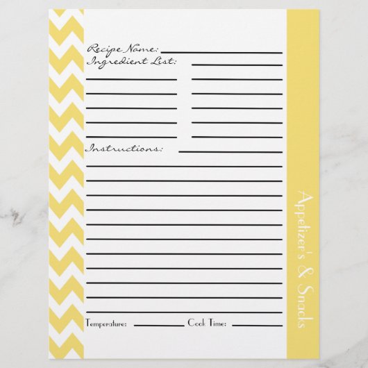 Chevron Zigzag Striped Recipe Sheets - Lemon (Voorkant)
