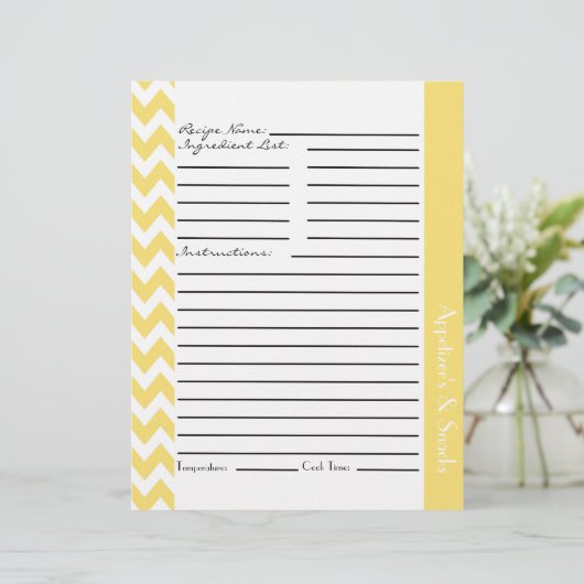 Chevron Zigzag Striped Recipe Sheets - Lemon (Staand voorkant)