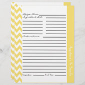 Chevron Zigzag Striped Recipe Sheets - Lemon (Voorkant / Achterkant)