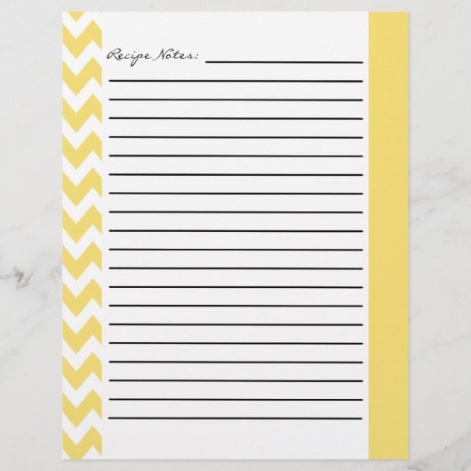 Chevron Zigzag Striped Recipe Sheets - Lemon (Achterkant)