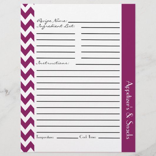Chevron Zigzag Striped Recipe Sheets - Plum (Voorkant)