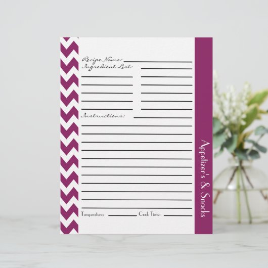 Chevron Zigzag Striped Recipe Sheets - Plum (Staand voorkant)